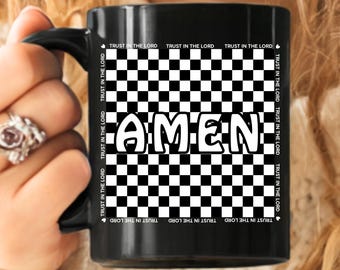 Tazza Amen, tazza con fiducia nel Signore, design cristiani retrò, tazza religiosa, tazza con versetto biblico, tazza di Gesù, tazza cristiana