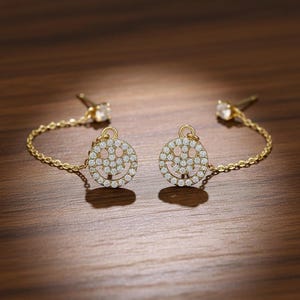 Gold Smiley Face Chain Earrings Playful Whimsical Jewelry