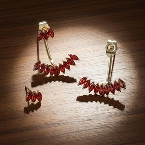 Gold Red Marquise Jacket Earrings Convertible Ruby Jewelry