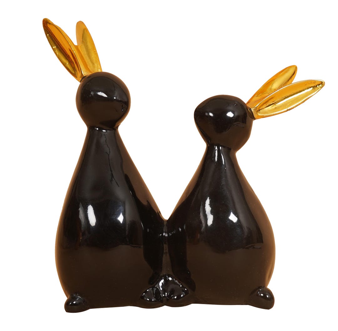 Black Poly Resin Bunny Couple Figurines – Black and Gold Rabbit ...