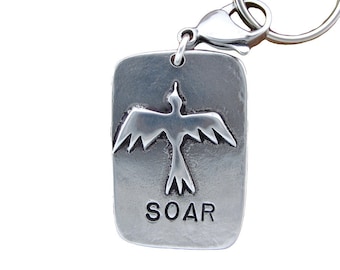 Soar Key Chain with Bird - Gift For Him or Her - Bird in Flight - Flying Bird Charm