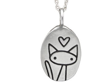 Cat Necklace -  Kitty Necklace - Love Me Love My Cat Necklace