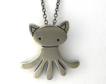 Cat Creature - Cat Necklace - Octopus Necklace - Pewter Hybrid Creature Pendant