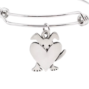 Peeking Dog Bangle: Adjustable Stainless Steel Heart Charm