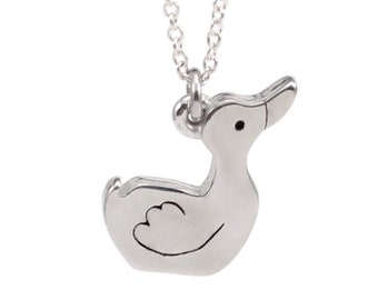 Duck Necklace - Pewter Duck Pendant - Cute Duck Charm on 16" 18" or 20" Chain