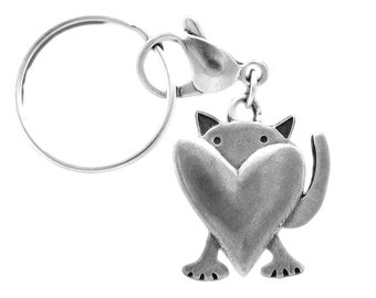 Pewter Peeking Cat Key Chain - Cat Gift - For Him or Her