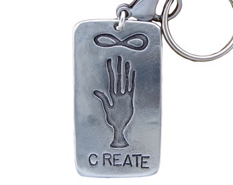 Pewter Key Chain with Create Symbols - Gift For Artist - Key Chain for Men
