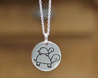 Reversible Pewter Turtle Family Necklace