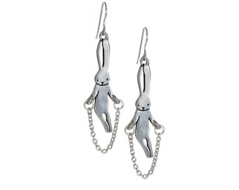 Rabbit Earrings - Jumping Bunny Earrings - Pewter Jump Rope Bunny Earrings