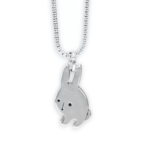 Rabbit Necklace - Pewter Bunny Pendant - Cute Rabbit Charm on Adjustable Stainless Steel Snake Chain