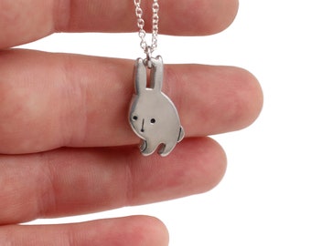 Rabbit Necklace - Pewter Bunny Pendant - Cute Rabbit Charm on 16" 18" or 20" Chain