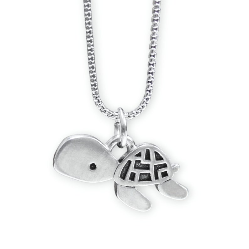 Turtle Chain Sea Turtle Necklace - Pewter Turtle Pendant - Cute Sea Turtle Charm on ...