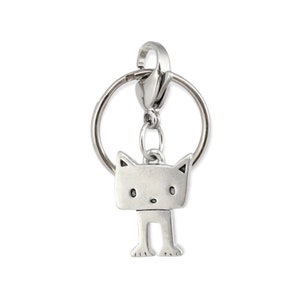 Kitten Key Chain - Adorable Pewter Cat Key Fob with Stainless Steel Lobster Claw Clasp and Key Ring