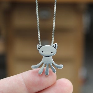 Cat Creature Cat Necklace Octopus Necklace Pewter Hybrid Creature Pendant on Adjustable Stainless Steel Box Chain image 2