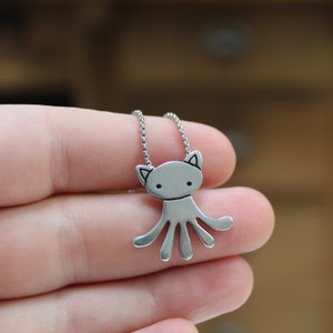 Cat Creature Cat Necklace Octopus Necklace Pewter Hybrid Creature Pendant on Adjustable Stainless Steel Box Chain image 5