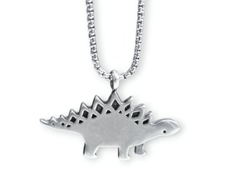 Stegosaurus Dinosaur Necklace - Pewter Stegosaurus Pendant - Dinosaur Charm with Chain