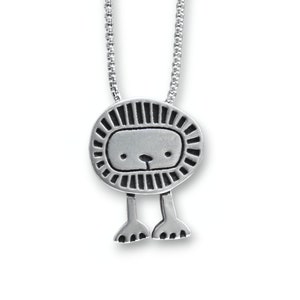 Pewter Lion Pendant Necklace: Adorable Charm on Stainless Steel Chain