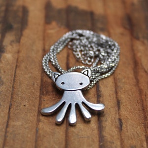 Cat Creature Cat Necklace Octopus Necklace Pewter Hybrid Creature Pendant on Adjustable Stainless Steel Box Chain image 3