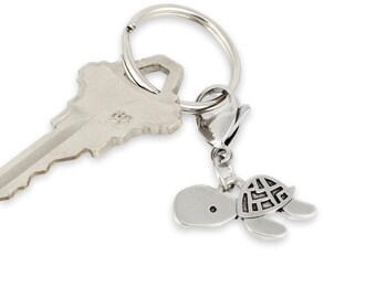 Turtle Key Chain - Adorable Pewter Sea Turtle Key Fob with Stainless Steel Lobster Claw Clasp and Key Ring