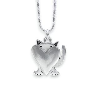Pewter Cat Necklace - Peeking Kitten - Pewter Charm Necklace on Adjustable Stainless Steel Box Chain