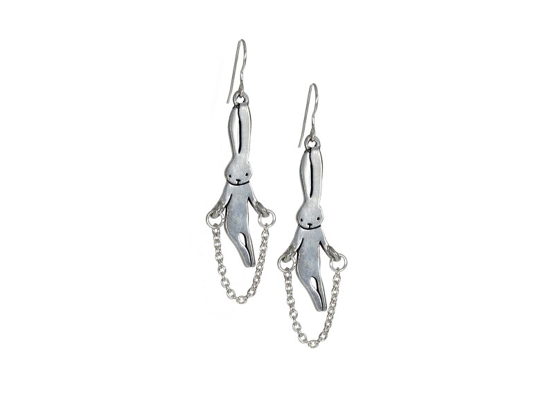 Rabbit Earrings Jumping Bunny Earrings Pewter Jump Rope Bunny Earrings image 1