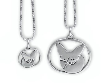 Mother Daughter Fox Necklace Set - Two Fennec Fox Charm Necklaces - Cute Fox Charm Medallion on Adjustable Stainless Box Steel Chain