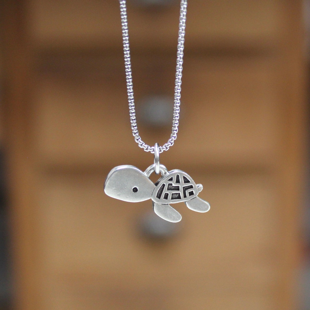 Sea Turtle Necklace - Pewter Turtle Pendant - Cute Sea Turtle Charm on ...