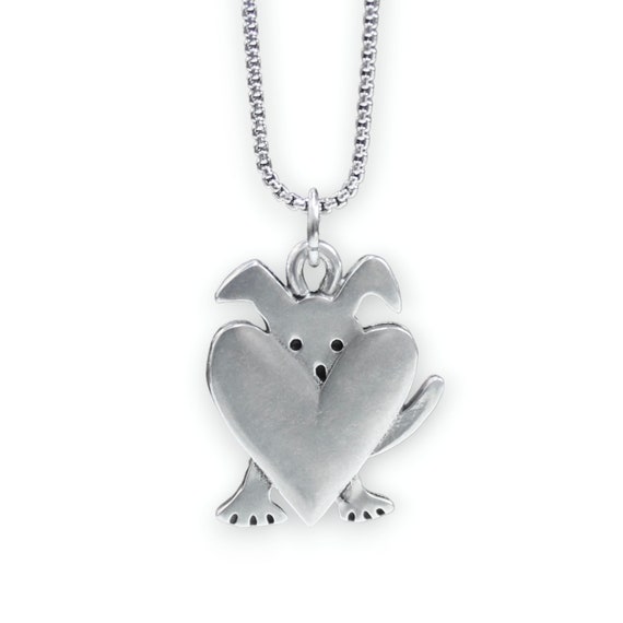 Pewter Peeking Puppy Necklace: Adjustable Stainless Steel Chain
