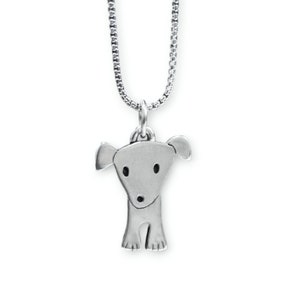 Puppy Necklace - Pewter Dog Pendant - Cute Dog Charm on Adjustable Stainless Steel Rounded Box Chain