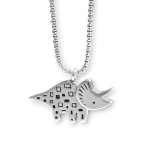Triceratops Dinosaur Necklace - Pewter Dino Pendant - Dinosaur Charm