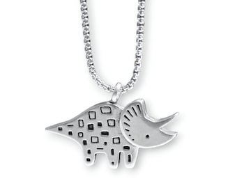 Triceratops Dinosaur Necklace - Pewter Dino Pendant - Dinosaur Charm