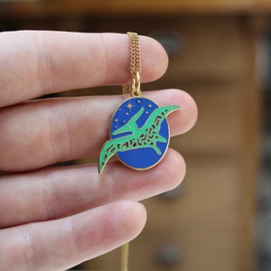Pterodactyl Dinosaur Charm Necklace - Gold Finished Dinosaur Jewelry on Adjustable Chain