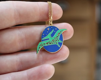 Pterodactyl Dinosaur Charm Necklace - Gold Finished Dinosaur Jewelry on Adjustable Chain