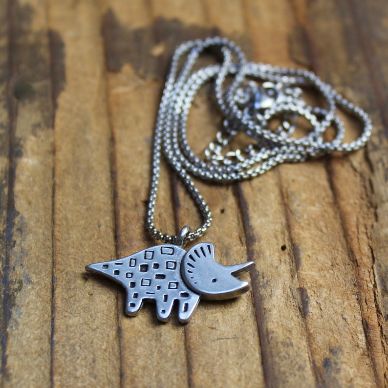 Triceratops Dinosaur Necklace Pewter Dino Pendant Dinosaur Charm image 3