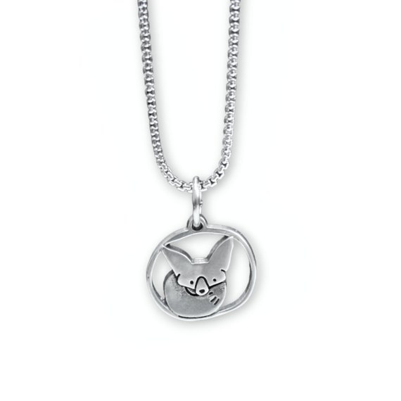 Tiny Pewter Fox Necklace: Fennec Fox Charm, Stainless Steel Chain