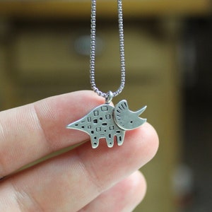 Triceratops Dinosaur Necklace Pewter Dino Pendant Dinosaur Charm image 2