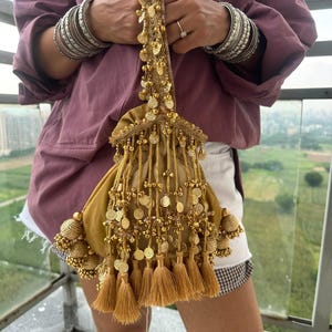 Traditional Indian Potli Bag | Coin & Tassel Detail, Bridal Accessories