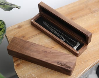 Personalized Walnut Necklace Box,Custom Engraved Wooden Jewelry Organizer,Gift for Her