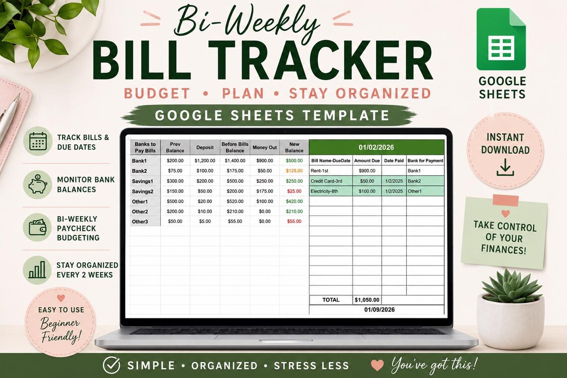 Bi-weekly Budget Template Google Sheets | Bill Tracker | Paycheck ...