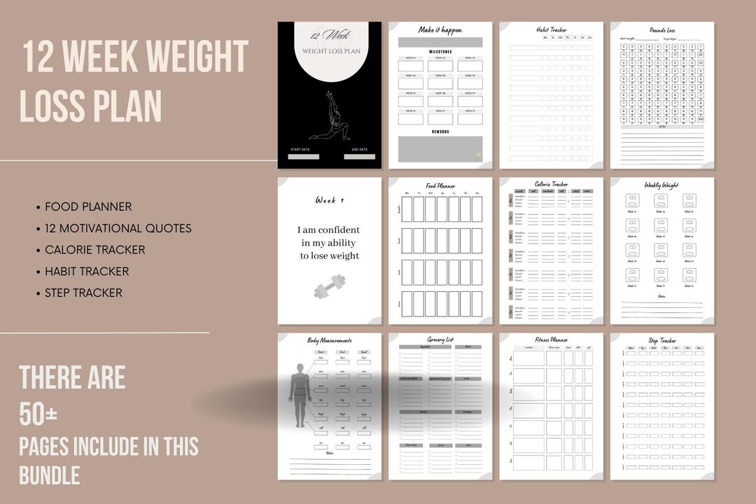 12 Week Weight Loss Planner | Fitness, Habit, Meal Tracker (digital ...