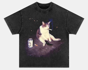 Maglietta grafica divertente con gatto ribelle