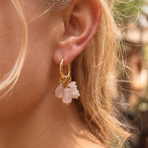 Orecchini Quarzo Rosa Goccia d'Oro, Boho Pietra Naturale Statement, Fatti a mano, Placcato Oro 18K Acciaio Inossidabile