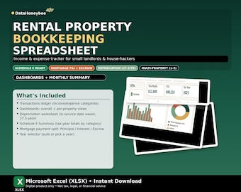 Excel Rental Property Income & Expense Tracker | Schedule E Summary | Mortgage Split + Escrow Tracking | Depreciation | Landlord Template