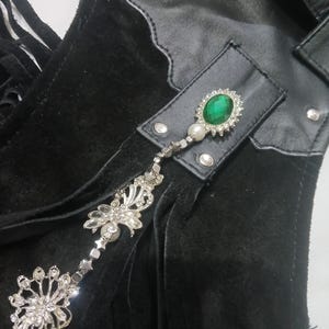 Women’s Black Leather Fringe Chaps | Western Cowgirl Rodeo Pants | Suede Motorcycle Chaps with Tassels image 6