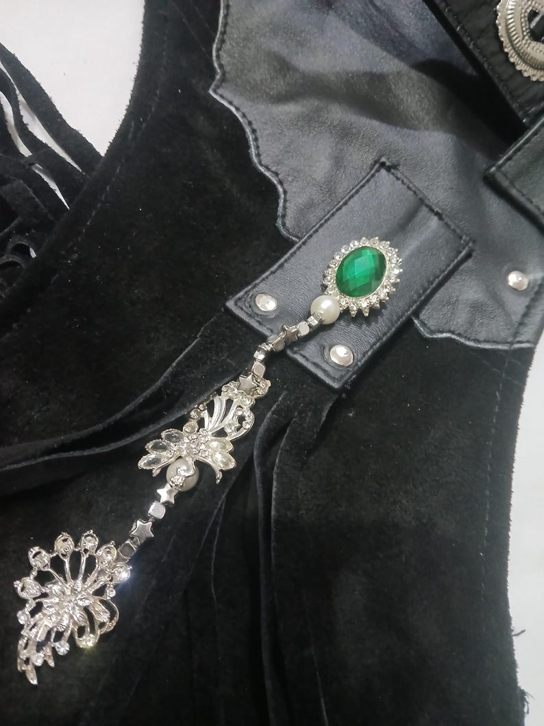 Women’s Black Leather Fringe Chaps | Western Cowgirl Rodeo Pants | Suede Motorcycle Chaps with Tassels image 6