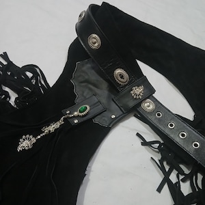 Women’s Black Leather Fringe Chaps | Western Cowgirl Rodeo Pants | Suede Motorcycle Chaps with Tassels image 5