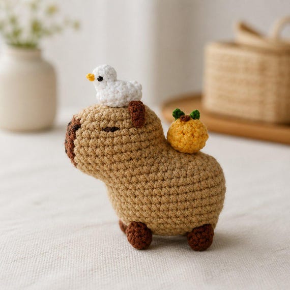 Cute Capybara Amigurumi Crochet Kit for Beginners, DIY Craft Gift Home Decor Handmade Yarn Art Set Kit, Grandma Gift