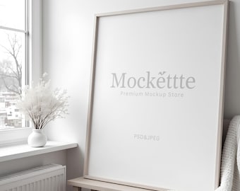Framed Wall Art Mockup | Editable PSD & JPEG | 2000x2000 px | 300 DPI | Minimal Interior Scene Near Window | For Branding, Presentation