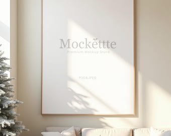 Christmas Wall Art Frame Mockup | Editable PSD & JPEG | 2000x2000 px | 300 DPI | Minimal Holiday Interior Scene | For Branding, Presentation