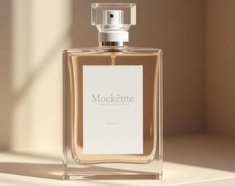 Perfume Bottle Label Mockup | Editable PSD & JPEG | 2000x2000 px | 300 DPI | Soft Nude Product Display | For Branding, Presentation